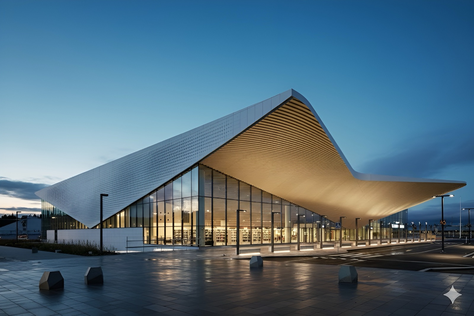 Finavia — Helsinki Airport terminal at dusk